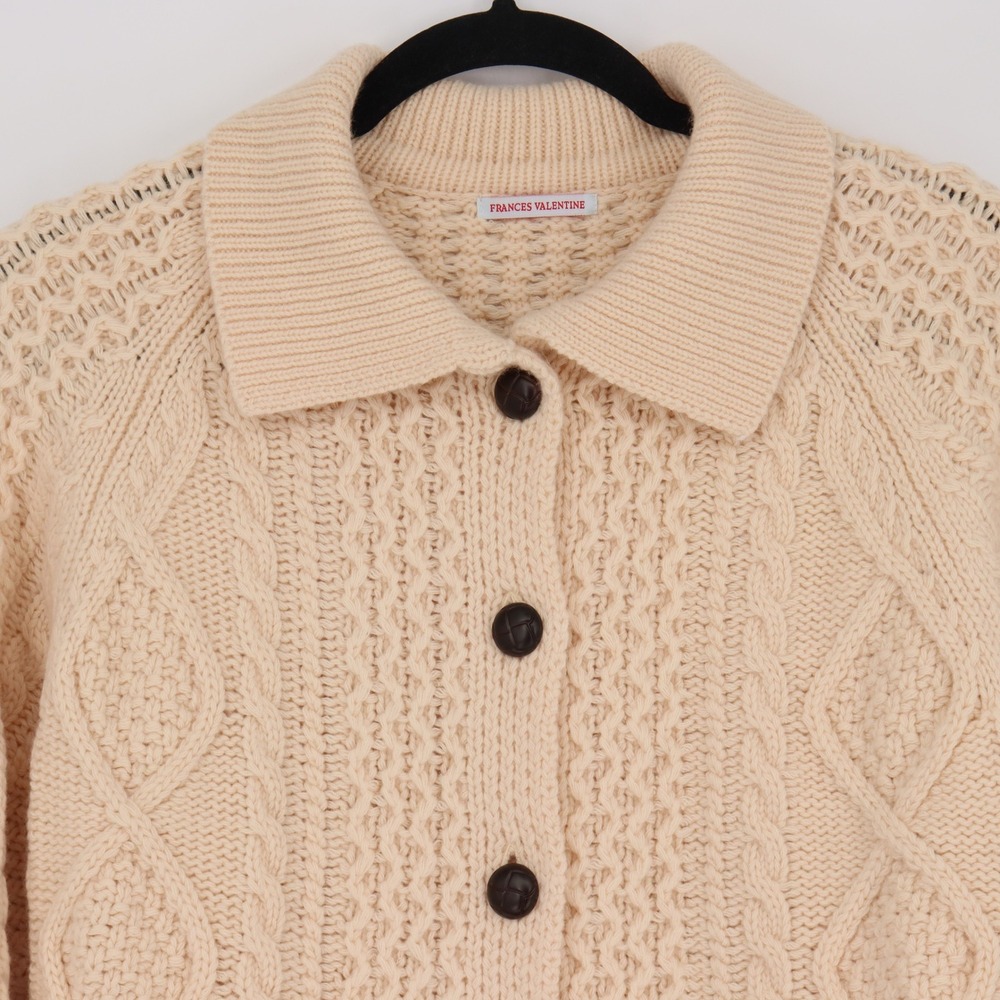 Frances Valentine Women's Lambswool Fisherman Cardigan Sweater Size M Cream - Picture 7 of 7
